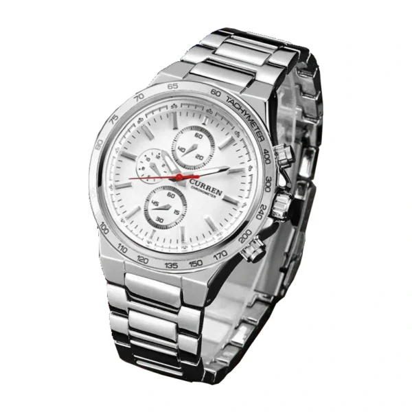 Curren 8011 Silver White ανδρικό ρολόι με ασημί μπρασελέ και λευκό καντράν