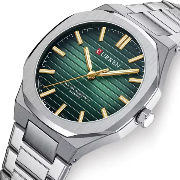 Curren 8456 Silver Green ανδρικό ρολόι με μπρασελέ ασημί
